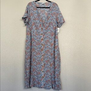 90’s Style dip Blue Floral Midi Dress